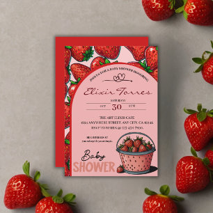 Strawberry Sweet Pink Bucket Baby Shower Invitation