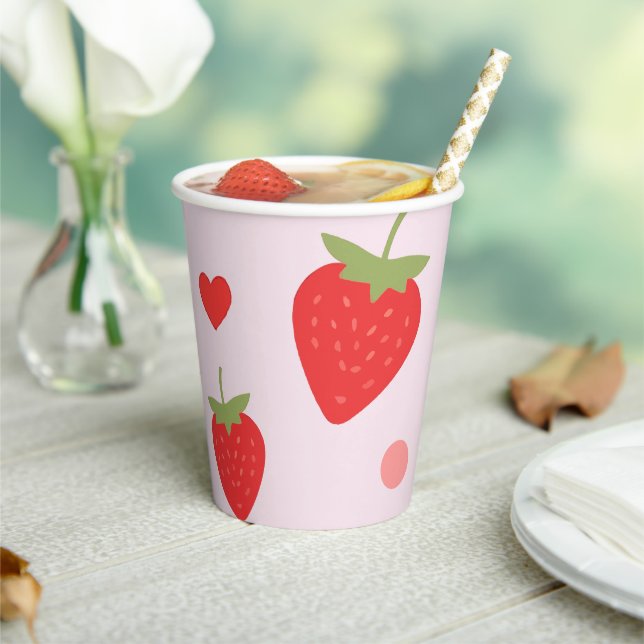 Strawberry Sweet Pink Girly Birthday Party Paper Cups (Insitu)
