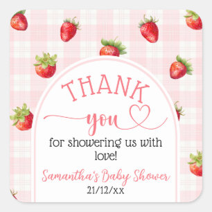 Strawberry Sweet Rustic diaper Baby Girl Shower Square Sticker