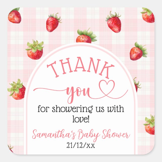Strawberry Sweet Rustic diaper Baby Girl Shower  Square Sticker (Front)