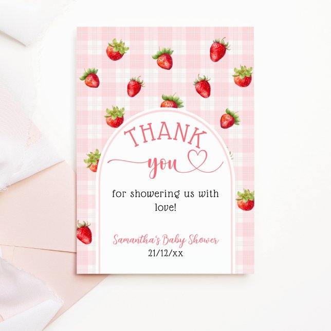 Strawberry Sweet Rustic diaper Baby Girl Shower  Thank You Card (Creator Uploaded)