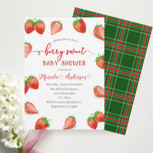 Strawberry Sweet Watercolor Baby Shower Invitation