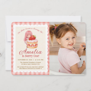 Strawberry Sweet Watercolor Girl 1st Bday Photo