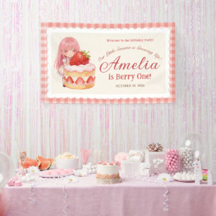 Strawberry Sweet Watercolor Girl 1st Birthday Banner