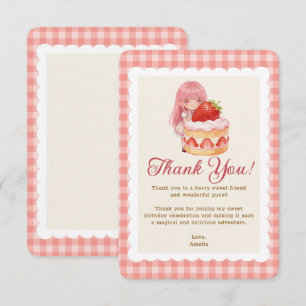 Strawberry Sweet Watercolor Girl 1st Birthday Thank You Card