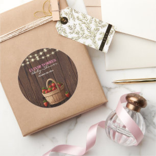Strawberry Sweet Wood Basket Baby Shower Classic Round Sticker
