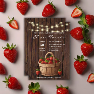 Strawberry Sweet Wood Basket Baby Shower Invitation