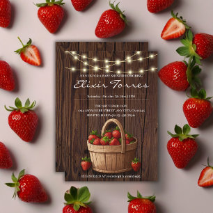 Strawberry Sweet Wood Basket Baby Shower Invitation