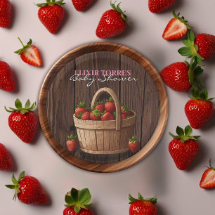 Strawberry Sweet Wood Basket Baby Shower Paper Plate