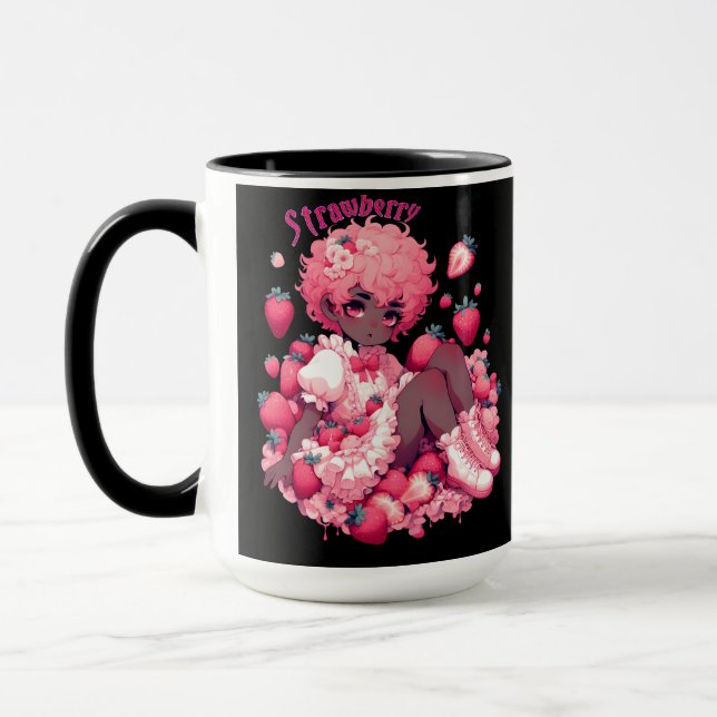 Strawberry Sweetheart: Dark Skin Femboy Mug (Left)