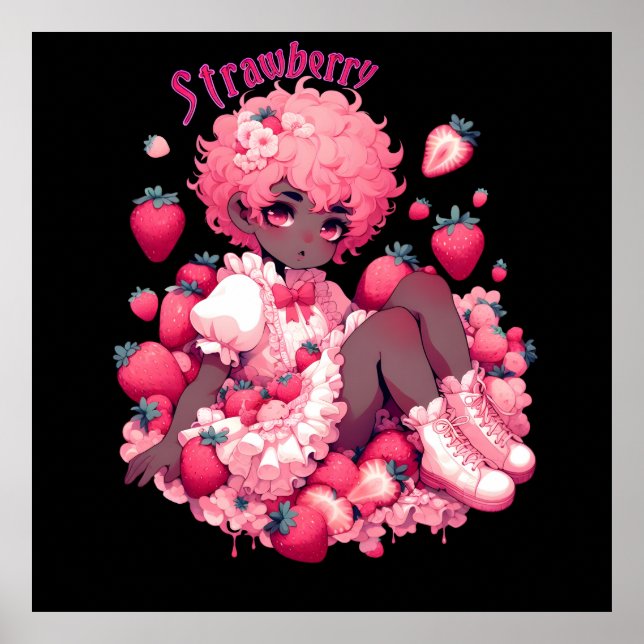 Strawberry Sweetheart: Dark Skin Femboy Poster (Front)