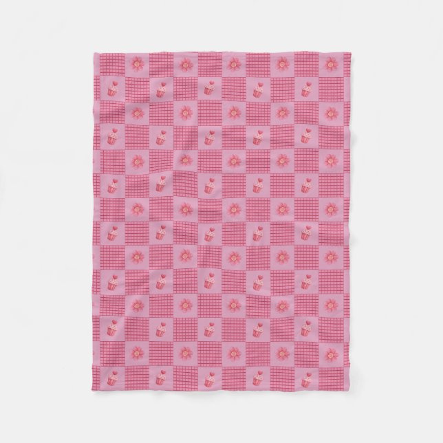 Strawberry Sweetheart Patchwork Fleece Blanket (Front)