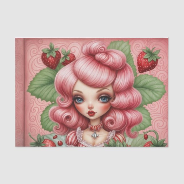 Strawberry Sweetheart  Pink-Haired Cutie Decoupage Tissue Paper (Front)
