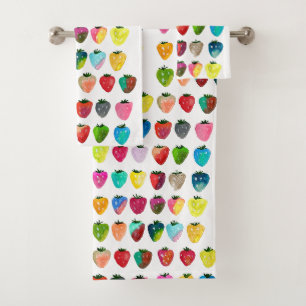 Strawberry sweetness cute fruit watercolor bath towel set
