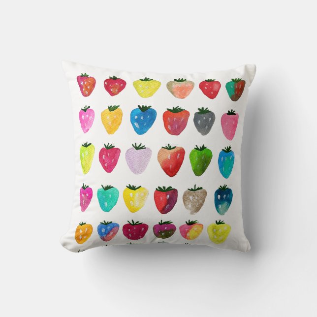 Strawberry sweetness cute fruit watercolor cushion (Front)