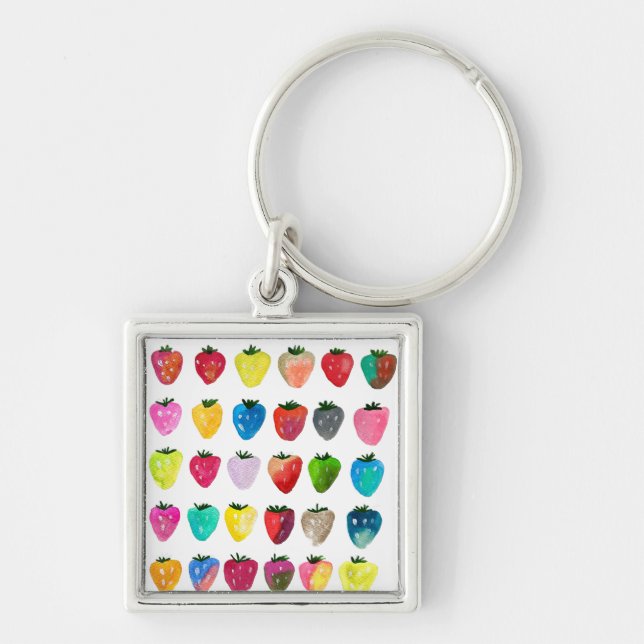 Strawberry sweetness cute fruit watercolor key ring (Front)