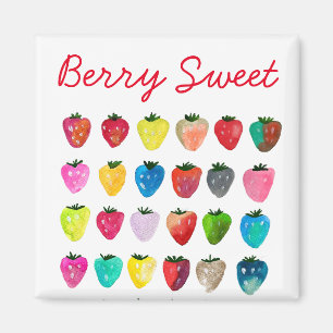 Strawberry sweetness cute fruit watercolor magnet