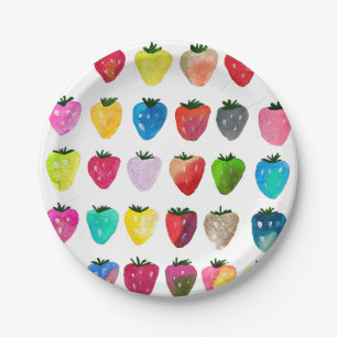 Strawberry sweetness cute fruit watercolor paper plate
