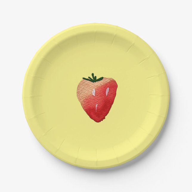 Strawberry sweetness cute fruit watercolor paper plate (Front)