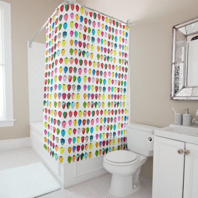 Strawberry sweetness cute fruit watercolor shower curtain (In Situ)