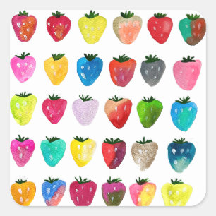 Strawberry sweetness cute fruit watercolor square sticker