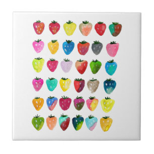 Strawberry sweetness cute fruit watercolor tile