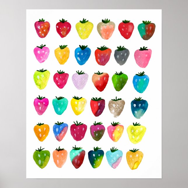 Strawberry sweetness cute whimsical watercolor poster (Front)