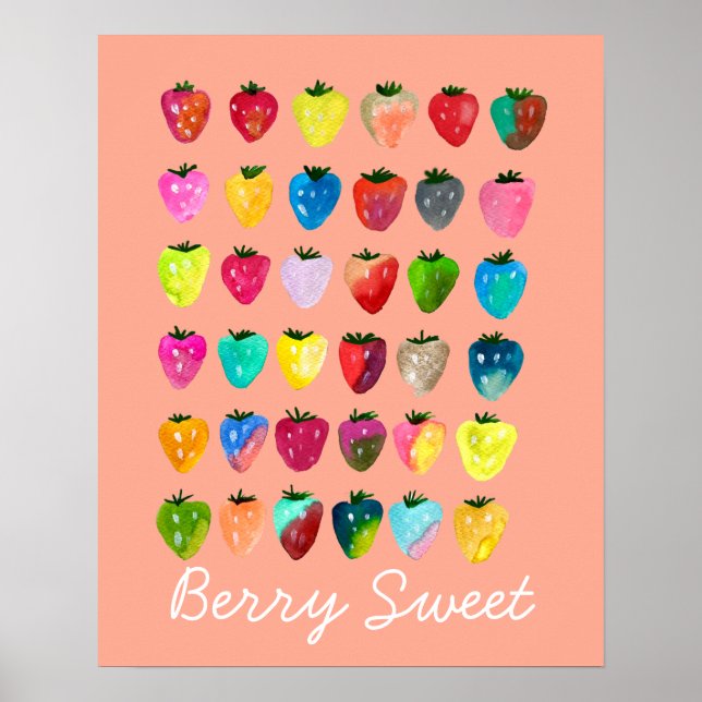 Strawberry sweetness cute whimsical watercolor poster (Front)