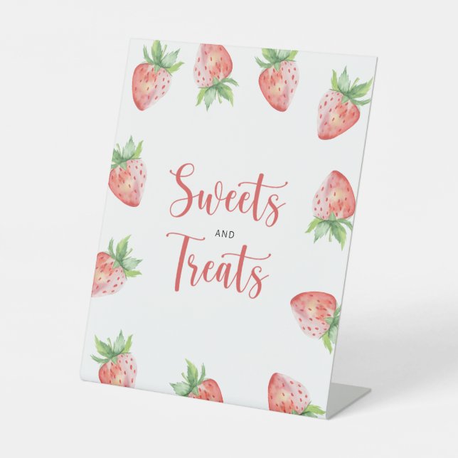 Strawberry - sweets and treats baby shower pedestal sign (Front)