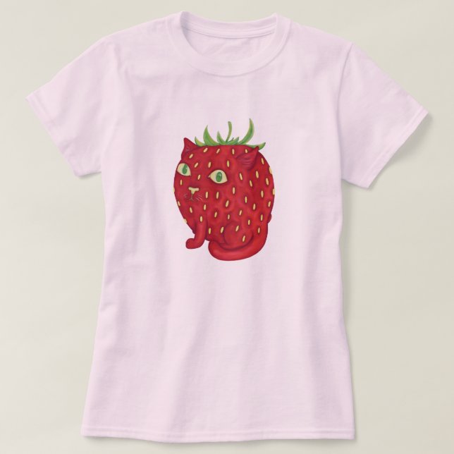 Strawberry Tabby Cat T-Shirt (Design Front)