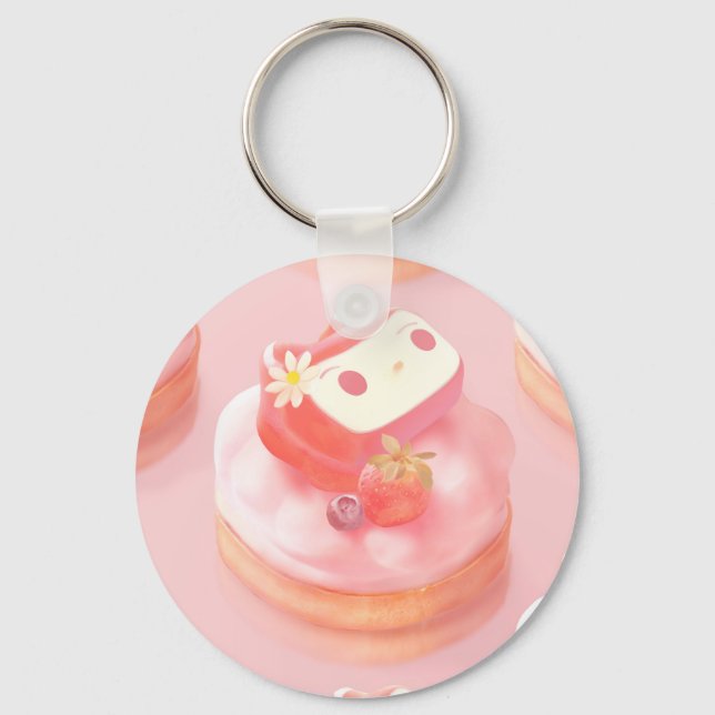 Strawberry Tart Illustration Key Ring (Front)