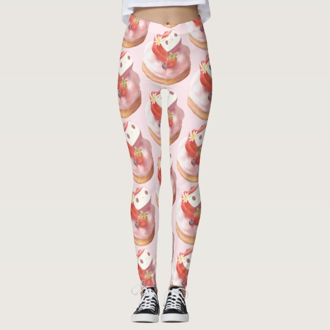 Strawberry Tart Illustration Leggings (Front)