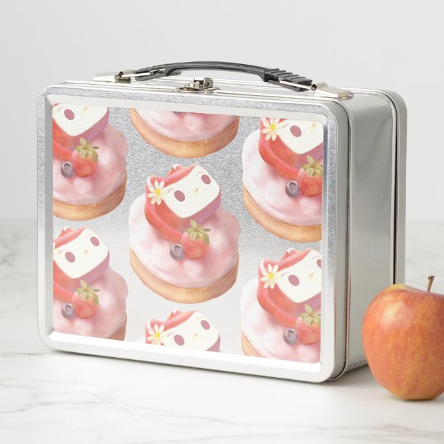 Strawberry Tart Illustration Metal Lunch Box (In Situ)