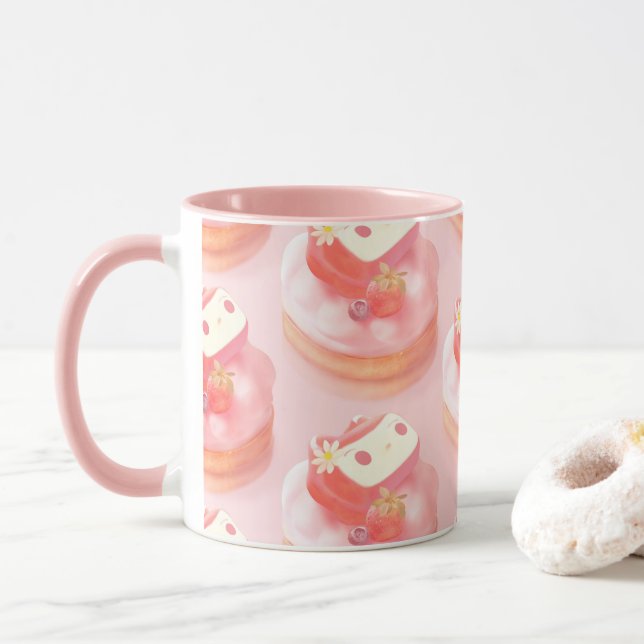 Strawberry Tart Illustration Mug (With Donut)