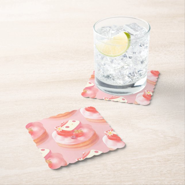 Strawberry Tart Illustration Paper Coaster (Insitu)