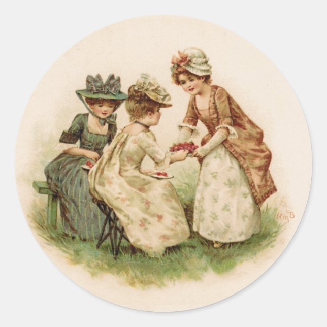 Strawberry Tea Antique Round Sticker (Front)