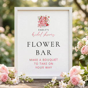 Strawberry Teacup Flower Bar Bridal Shower Sign
