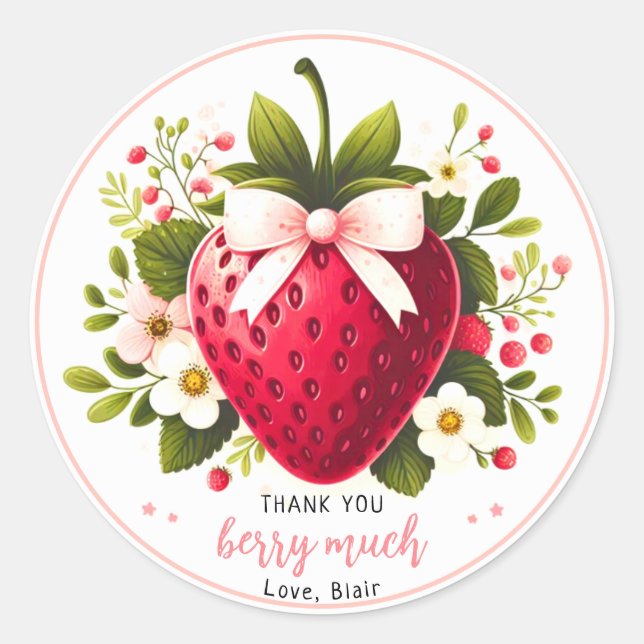 Strawberry Thank You Berry Much Favour  Classic Round Sticker (Front)