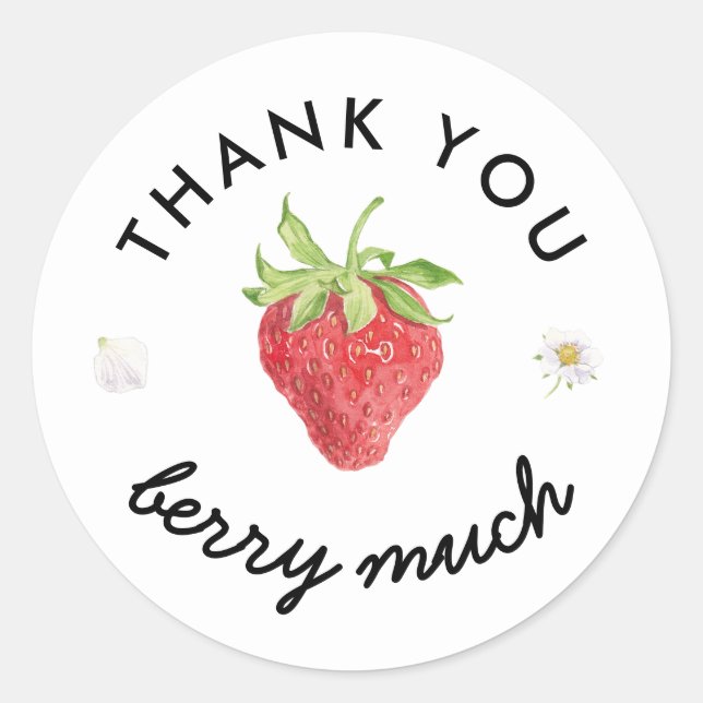 Strawberry Thank You Berry Much Party Favour Classic Round Sticker (Front)