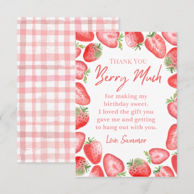 Strawberry Thank You Card | Strawberry Card (Front/Back)