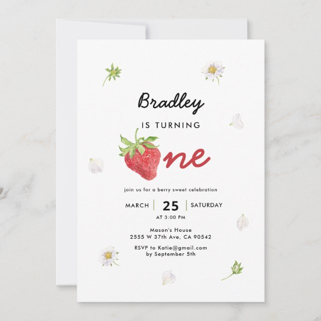Strawberry Theme Berry First Birthday  Invitation (Front)