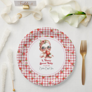 Strawberry Theme Berry Sweet Baby Shower Paper Plate