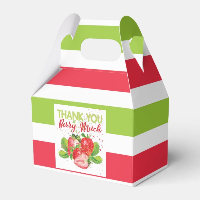 Strawberry Theme Birthday Thank you Berry Much Favour Box (Front Side)