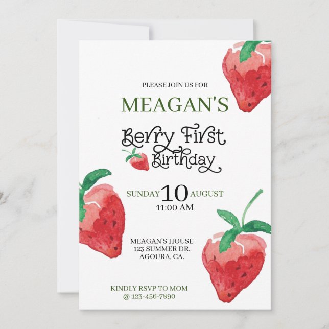 strawberry theme, first birthday, kids birthday (Front)