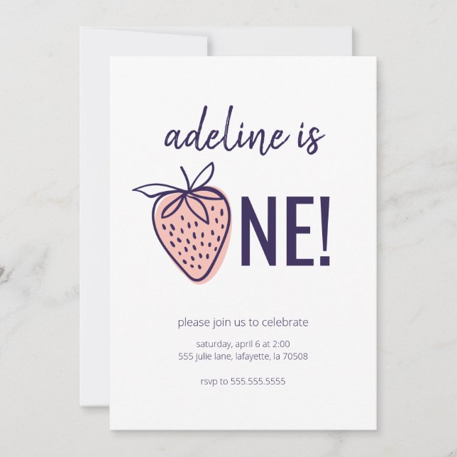 Strawberry Theme First Birthday Party Invitations  (Front)