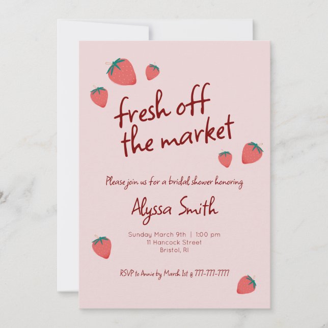 Strawberry Themed Bridal Shower Invitation (Front)