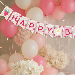 Strawberry Themed Happy Birthday Bunting Banner