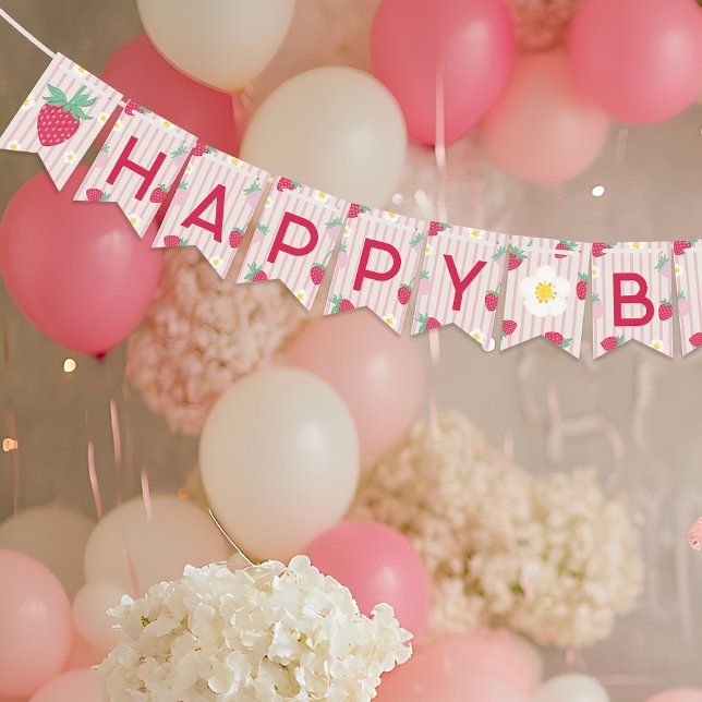 Strawberry Themed Happy Birthday Bunting Banner (Creator Uploaded)