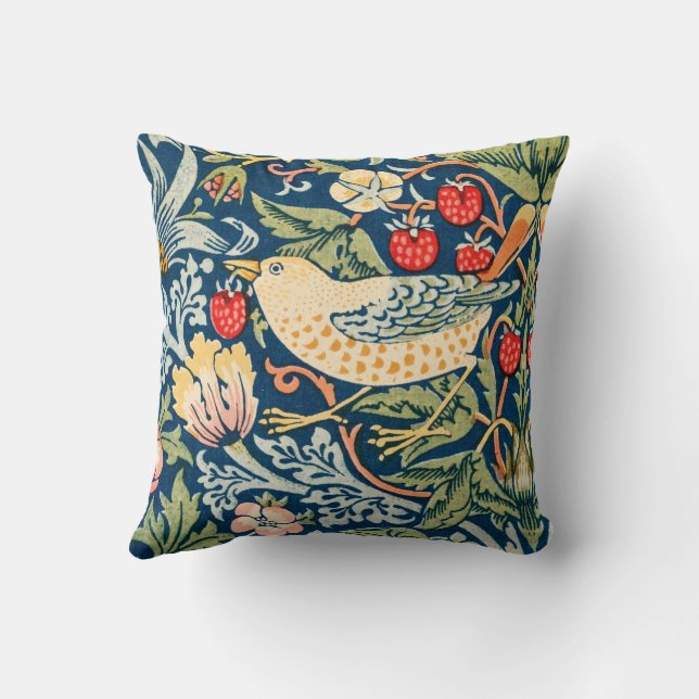 Strawberry thief bird by William Morris  Cushion (Back)