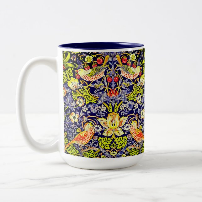 Strawberry Thief Birds William Morris Two-Tone Coffee Mug (Left)